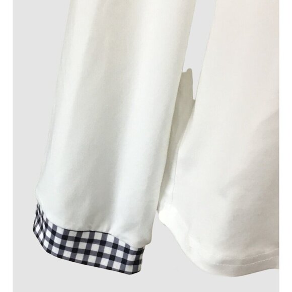 Nora Cora Long Sleeve White Pullover Asymmetric Neck Gingham & Button Accents LG - Picture 4 of 11